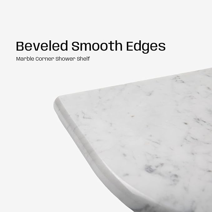 Marble Corner Shower Shelf, 9 Inch Big Carrara White Marble Corner Shelf for Bathroom Shower Decor, Wall Mounted, Polished, 1 Pcs