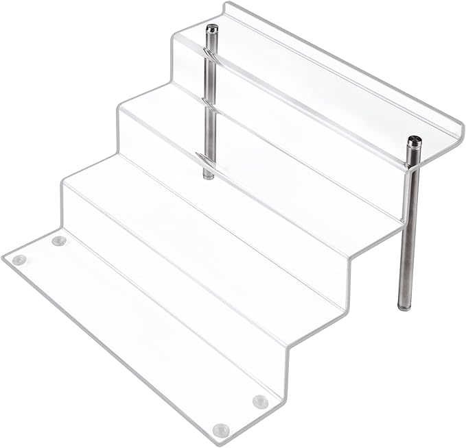 LileZbox 12 x 9 in Acrylic Display Risers Shelf for Pops Figures, Clear 4-Step Display Stand for Display Or Collection (Large - 1 Pack)