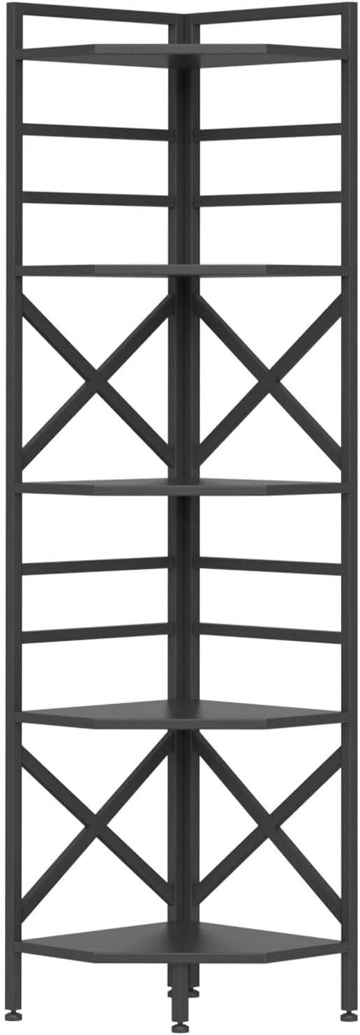 CHOEZON 69.3" Corner Shelf 5-Tier, Large Corner Shelving Unit, Freestanding Storage Stand for Bedroom, Living Room, Kitchen, Industrial Engineered Wood Bookshelf Organizer, Black TCJ15BB