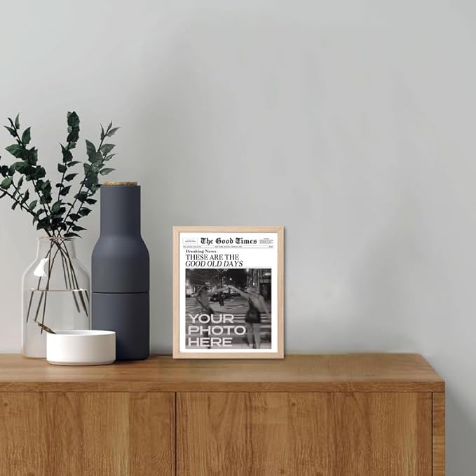 Bwodke OAK Wood Framed Wall Art These Are the Good Old Days Canvas Art Vintage Newspaper Pictures Wall Decor Trendy Prints Retro Artwork for Girly Dorm Bedroom 8"x10"