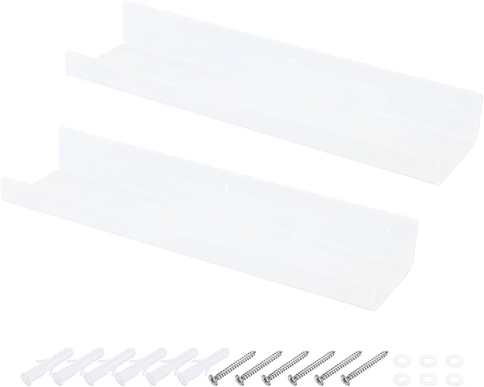 MECCANIXITY 2 Pack Acrylic Shelves for Wall, 15 Inch White Floating Shelves Wall Mount Display Shelf Organizer for Bathroom, Bedroom, Living Room, Room Decor
