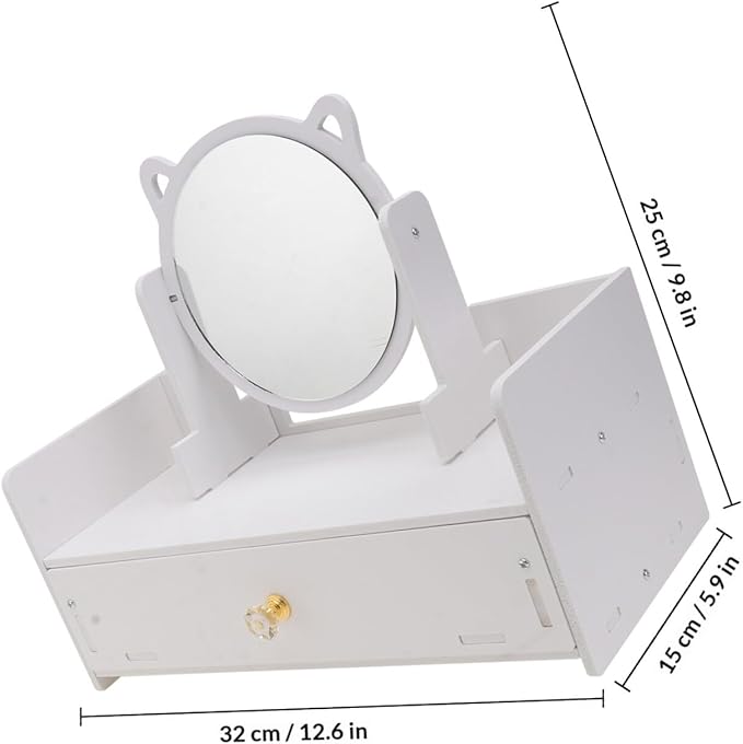 Tofficu Desktop Makeup Mirror with Storage Drawer, Large Round Cosmetic Organizer for Women, Multifunctional Vanity Mirror with Single Drawer for Bedroom and Dressing Table