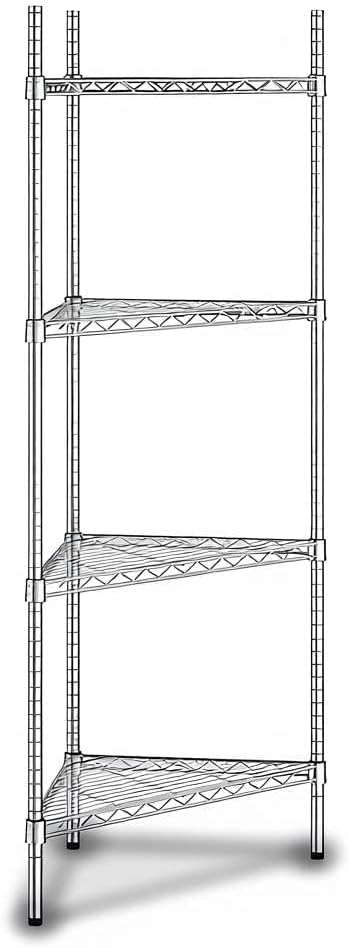25" W x 18" D x 64" H NSF Chrome Triangle Heavy Duty Corner Shelving Kit, 4-Shelf Adjustable Wire Rack