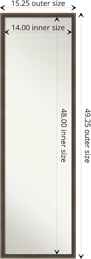 Amanti Art Brown Full Length Mirror for Door, 49x15 Hardwood Wedge Mocha Tall Wall Mirror Full Length, Mounted to Door or Closet Wall with no Visible Brackets, Modern Wood Frame, Bedroom Decor