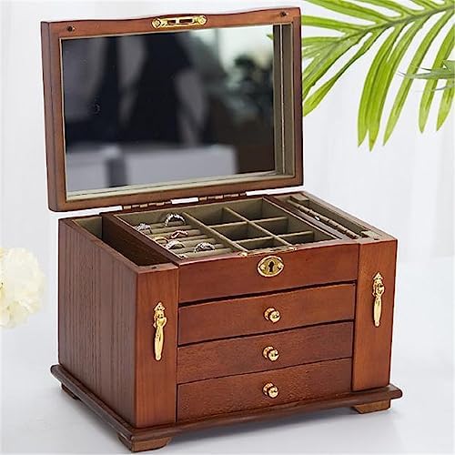 Vintage Wooden Jewelry Box with Lock, Makeup Organizer, Solid Wood Storage for Necklaces and Accessories, Elegant Display Case for Jewelry Storage