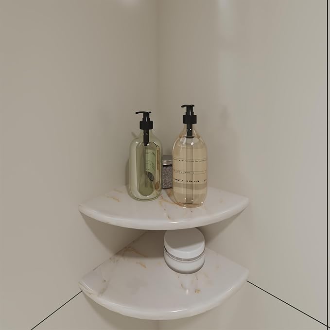 2 Pcs Gold Marble Corner Shower Shelf, 9 Inch Wall Mounted Marble Corner Shelves for Shower Bathroom Kitchen, Polished