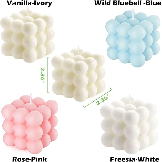 Valentine's Bubble Candles for Women, Floating Shelves Cube Shaped Scented Candles Square Candle Cool for Home Office Trendy Room Shelf Decor Aesthetic Bubble Candles Set (4 Pack)