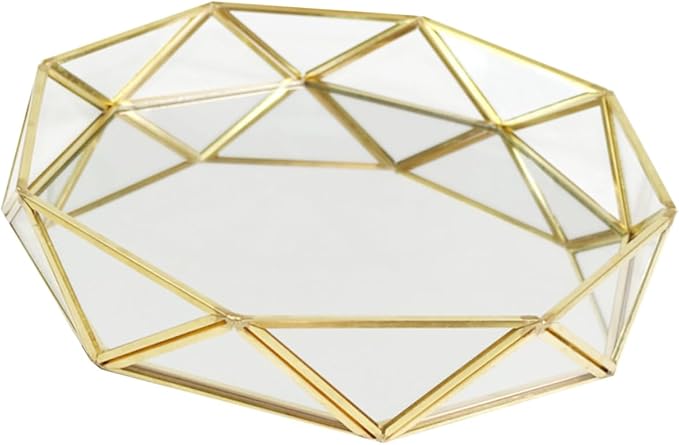 PRETYZOOM Geometric Mirror Glass Tray for Jewelry Storage Decorative Makeup Organizer Perfume Tray
