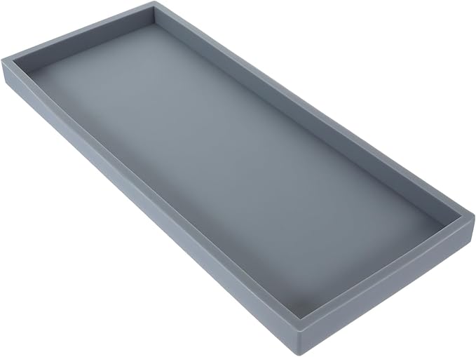 Cabilock Silicone Vanity Tray Large Gray Organizer for Bathroom Kitchen Countertop, Non-Slip Decorative Storage Plate for Makeup Keys Rings, Multipurpose Desktop Tray for Home Décor