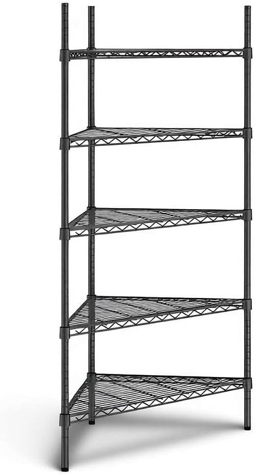 33" W x 24" D x 64" H NSF Black Triangle Heavy Duty Corner Shelving Kit, 5-Shelf Adjustable Wire Rack