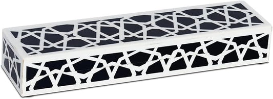 Handicrafts Home Decorative Storage Box with Lid, Black and White Moroccan Zellij Pattern Remote Holder, Slim Coffee Table Box, Geometric Lattice Box for Shelf & Desk Decor, Zellij 10 x 2.5 x 1.5