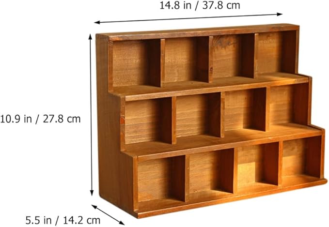 Cabilock Vintage Wooden Stair Storage Cabinet 12 Compartments Multi-Layer Desktop Organizer Shelf for Home D Cor Office Display Case 14.88 X 10.94 X 5.12 Inches