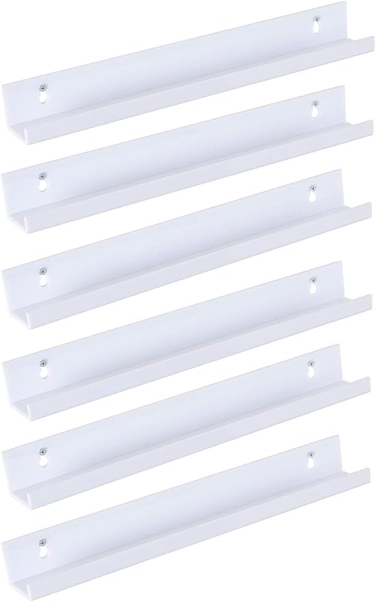 Sooyee 6 Pack Floating Shelves, 15 Inch Hanging Shelves for Wall Storage, Kids Room Decor, Display for Funko Pop, Toy, Record, Picture, Book, White