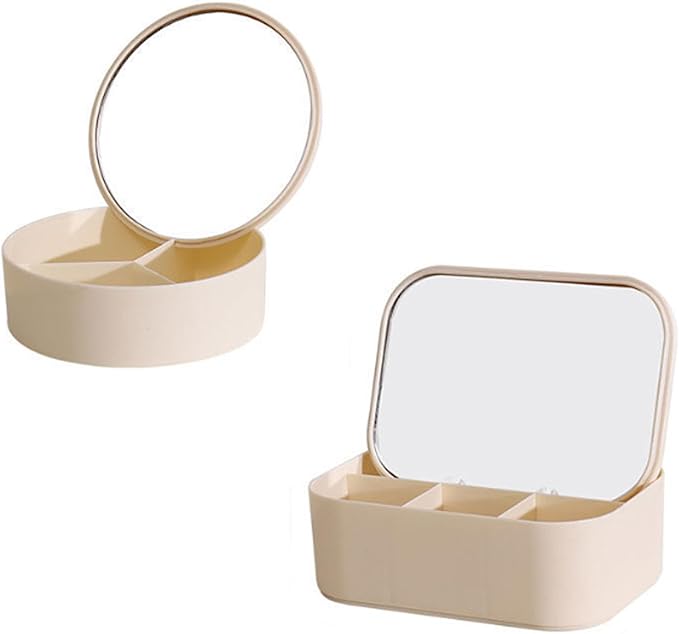 Makeup Mirror Storage Box, Travel Makeup Bag with Mirror, Portable Desktop Organizer Vanity Case for Women Beauty Tools