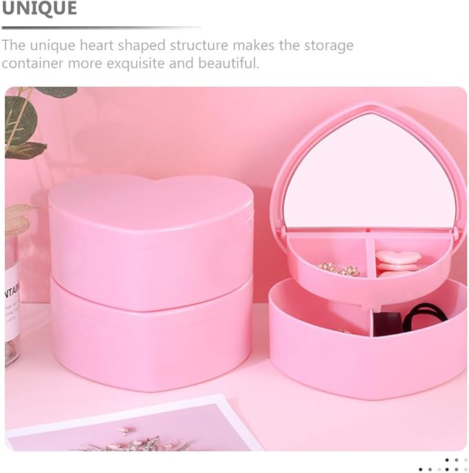 Heart Shape Jewelry Box 5pcs Double Layer Jewelry Case with Mirror Trinket Keepsake Box Makeup Cosmetics Storage Jewelry Organizer for Earring Necklace Bracelet Watch