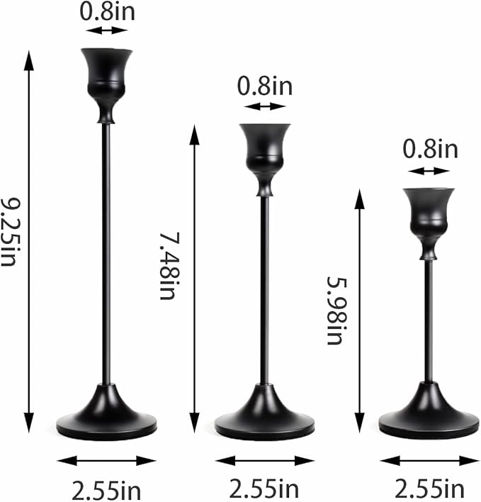 NLBTW Black Candlestick Holders Taper Candle Holders, Set of 3 Vintage Candle Sticks Holder Decor Used as Fireplace Mantel or Table Centerpieces for Wedding, Dinning, Party