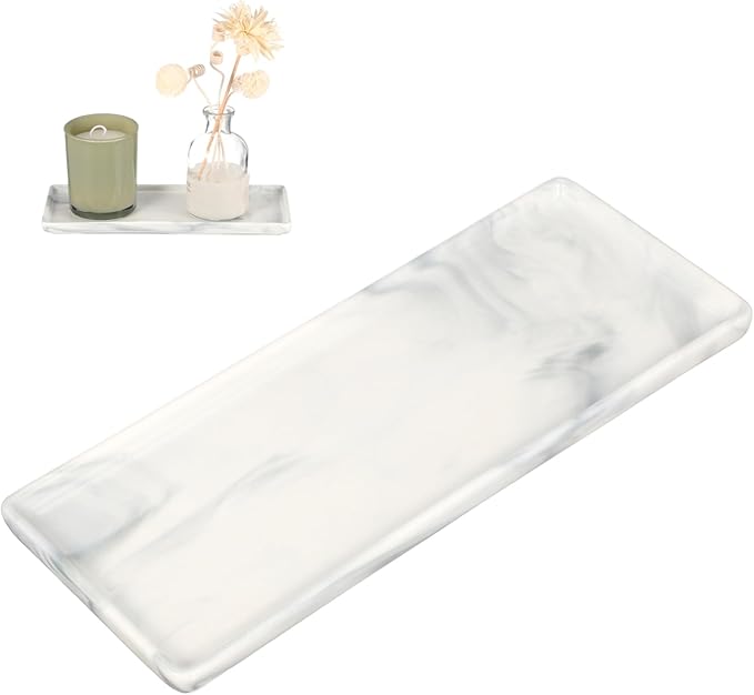 Alipis Stone Decorative Tray Fancy Display Trinket Dish Perfume Holder Desk Makeup Organizer Rectangle Jewelry Plate Bathroom Accessory