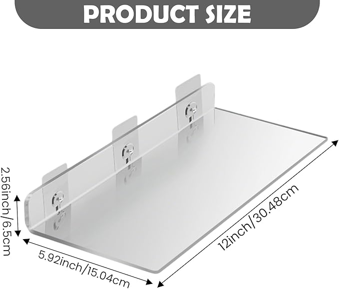 Haploon 4 Pcs 12 Inch Clear Acrylic Floating Shelves Wall Mounted Shelves Invisible, L-Shaped Acrylic Shelf Clear Floating Shelf for Wall Storage, Makeup Plant Photo Book Display
