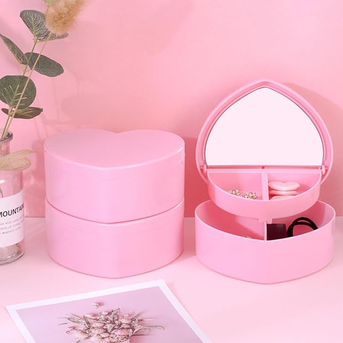 Heart Shape Jewelry Box 5pcs Double Layer Jewelry Case with Mirror Trinket Keepsake Box Makeup Cosmetics Storage Jewelry Organizer for Earring Necklace Bracelet Watch