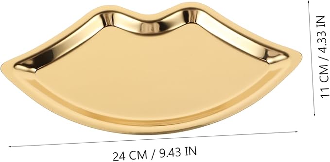 Lip Shaped Jewelry Plate Key Tray Makeup Organizers for Counter Organizers Gold