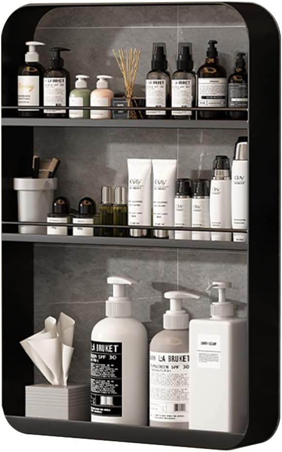 Floating Shelves Punch-Free Bathroom Shelf, 2-4 Tier Wall-Mounted Makeup Organizer, Cosmetic Storage Rack, 10kg Load-Bearing (Color : Black, Size : 30 * 8 * 40cm) (Black 40 * 8 * 60c