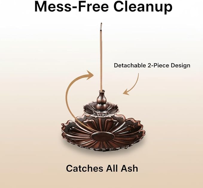 Seedlink Brass Lotus Incense Holder for Sticks, Vintage Incense Burner with Detachable Ash Catcher for Meditation, Yoga & Home Decor