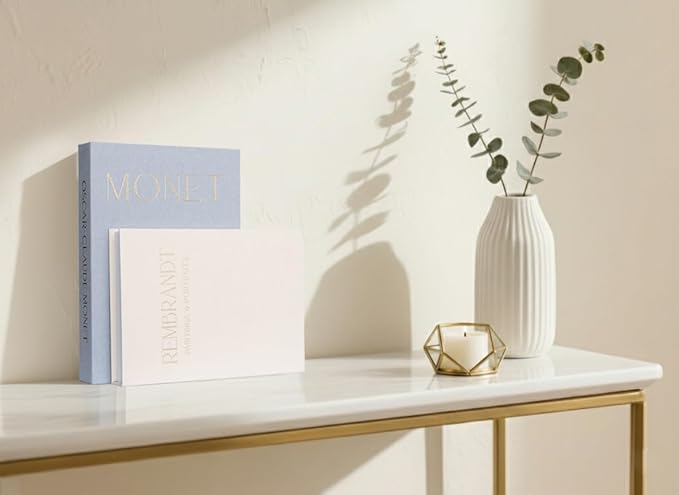 Decorative Faux Books - Set of 2 Linen Boxes - Aesthetic Fake for Modern Home Decoration, Photo Storage and as a Keepsake Box