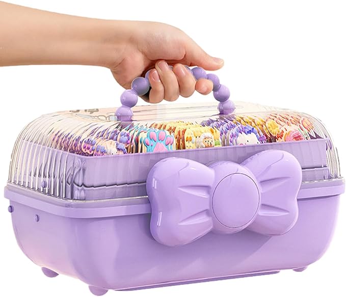 Hair Accessories Organizer for Girls, 3-Layers Foldable Hair Clip Organizer Box with Handle, Multifunctional Storage Box for Headband, Bows, Hairties, Jewelry, Sewing Supplies, Makeup Tool, Craft