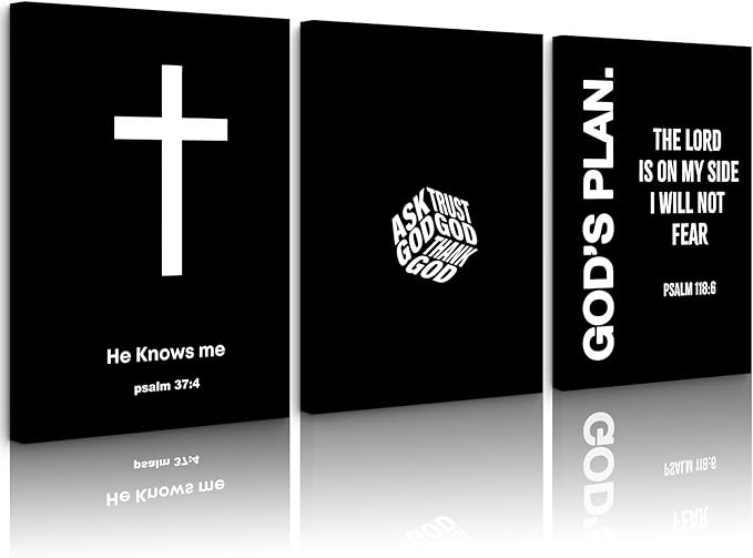 Christian Jesus Wall Art Black White God Canvas Wall Decor Religious Bible Verse Poster Modern Christian Cross Painting Artwork Christ Scripture Prints Picture for Bedroom 16x24x3 Inch Wrapped Canvas