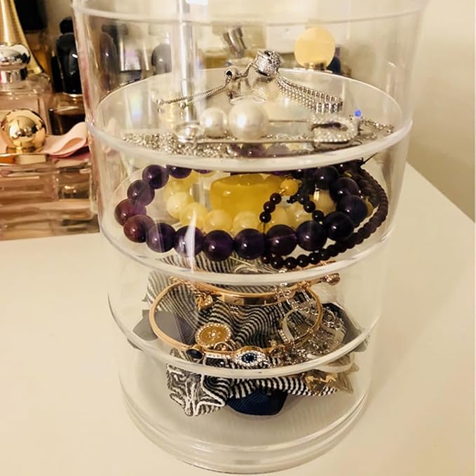 2pcs Four-layer Rotating Jewelry Storage Box Circular Desktop Organizer for Makeup and Accessories Plastic Cosmetic Case for Easy Access and Organization