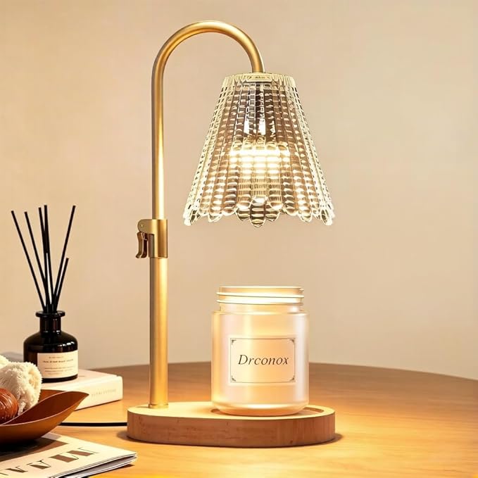 Candle Warmer Lamp with Timer Dimmable, Adjustable Height Wax Melt Warmer for Jar Candles, Birthday Gifts for Women, House Warming Gifts New Home Decor with 2 Bulbs, Gold
