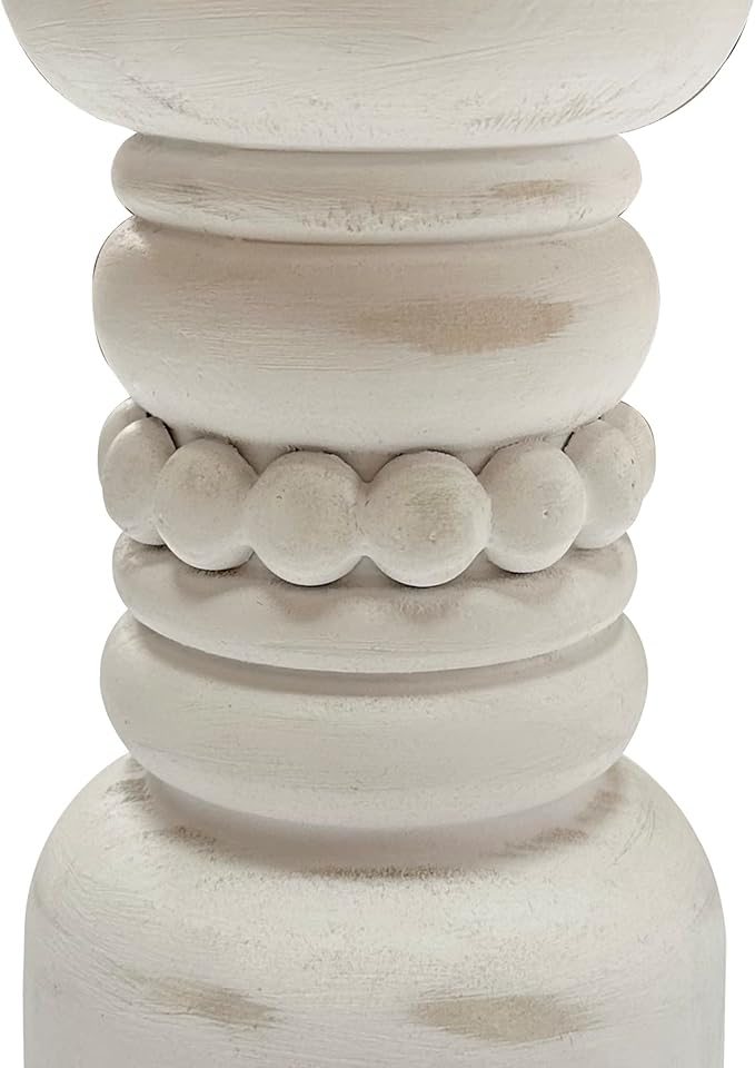 dwellington Farmhouse Rustic Wood Pillar Candle Holder, Decorative Beaded Candlestick Holder Stand for Home Decor, Gifts, Wedding (White)