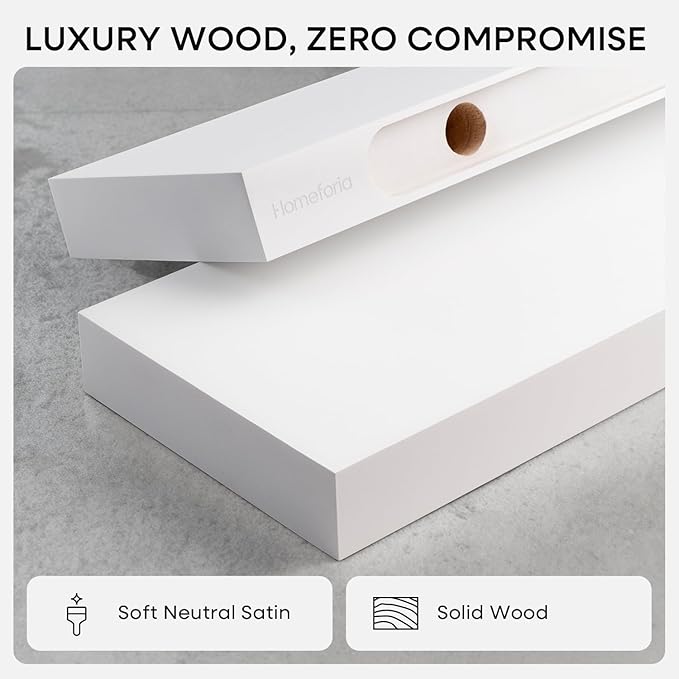 Homeforia White Floating Shelf 20 inch, High End Solid Real Wood 20inch Bathroom Floating Shelves for Wall Mounted, White Wooden 20in Floating Shelves, Heavy Duty Bracket, 20 X 6.5 X 1.75 in, Set of 3