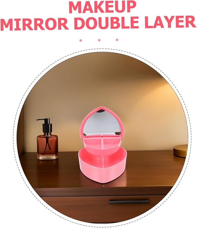 PRETYZOOM 2pcs Heart-shaped Jewelry Box Mirror Storage for Travel Hair Accessories for Girls Kawaii Organizers Makeup Box Mirror