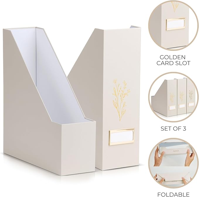 ZICOTO Beautiful Magazine Holder Set Of 3 - Sturdy File Holder to Organize Your Desk Or Shelves - The Perfect Office Storage to Effortlessly Organize Your Paperwork/Files, Magazines, Books Or Binders