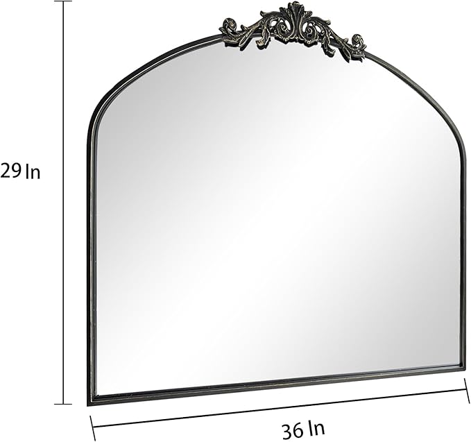 HQiJun Black Vintage Wall Mirror Window Decorative Traditional Mirrors Antique Arched Farmhouse for Living Room Bedroom Entryway Bathroom Vanity (29 * 36 * 1.2,Black)