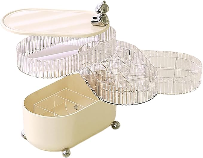 MSUIINT Rotatable Makeup Organizer, Rotating Makeup Storage Organizer, Cosmetic Organizer Tray, Bathroom Jewelry Container Box for Lipsticks Perfume Bracelets Earring Holder