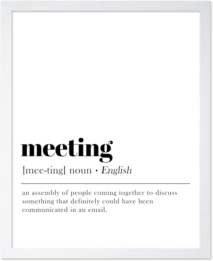 Poster Master Typography Poster - Retro Dictionary Print - Meeting Definition, Assembly of People, Book Page, Funny - Gift for Colleague, Friend - Wall Decor for Home, Office, 16x20 White Framed