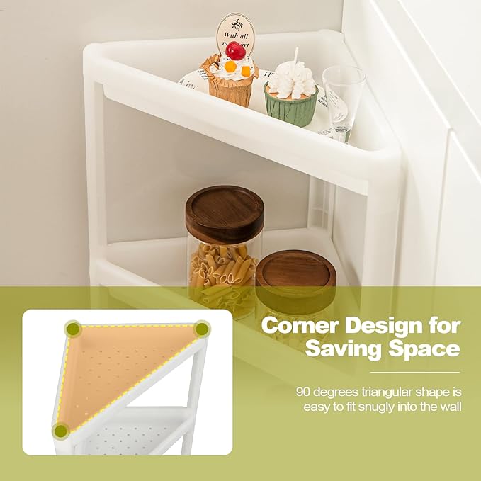 Giantex 2 Pack Corner Shelf Stand, 3-Tier Detachable Floor Shower Shelf, Bathroom Corner Stand w/Drainage Holes, Counter Storage Shelf, Triangle Organizer Rack for Kitchen, Living Room, White