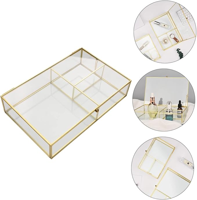SAFIGLE Glass Jewelry Box with Cover Small Cosmetic Organizer for Lipstick Accessories Geometric Design for Desktop Decoration and Gifting Special Occasions