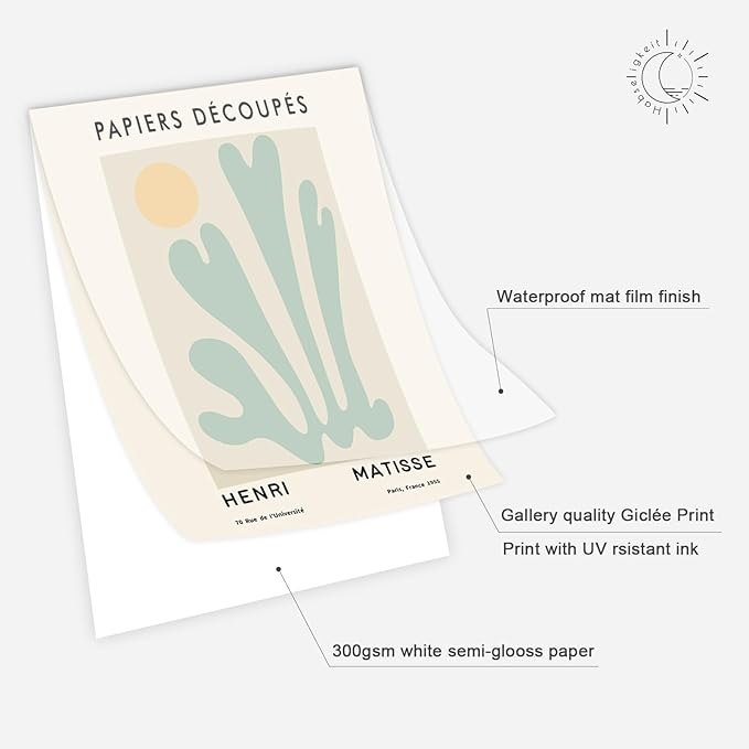 Habseligkeit Sage Green Wall Art Prints, Abstract Matisse Wall Art Exhibition Posters, Vintage Wall Art Prints, Retro Room Decor for Girl's Bedroom 8x10 inch, Unframed