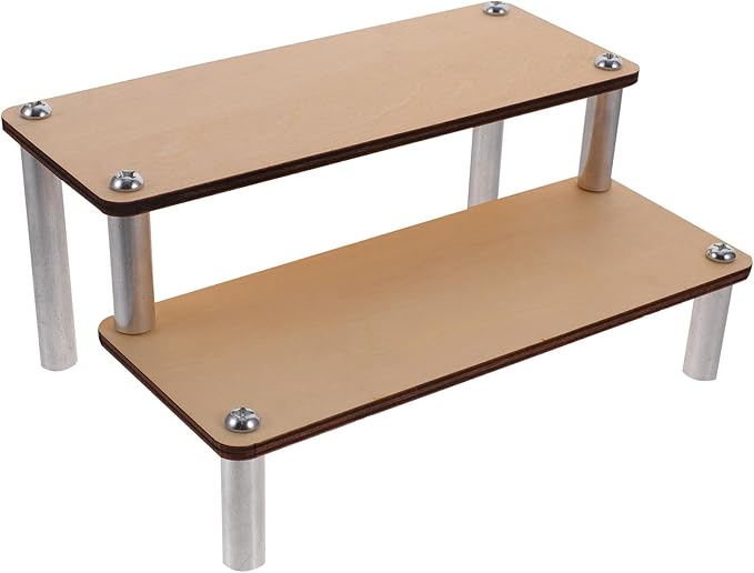 Tiered Wooden Display Stand for Figures and Collectibles Makeup Organizer Shelf with Smooth Finish Stable Multi-use Riser for Handcrafts Dolls and Home Decor Storage