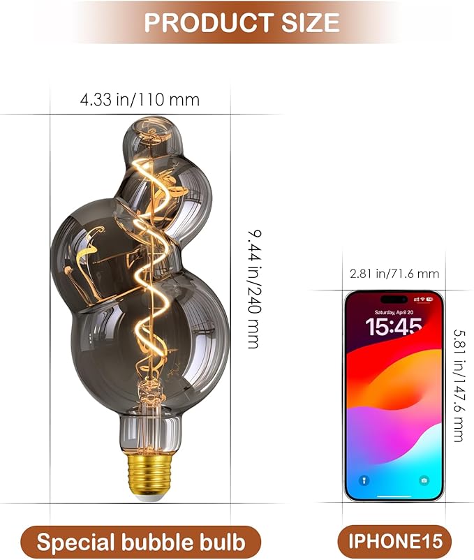 40 Watt Decorative Vintage LED Light Bulbs, Special Electroplated Bubble 4W LED Filament Edison Bulb,2700K Oversized Warm Lights,Dimmable E26 Lamp Base,1-Pack