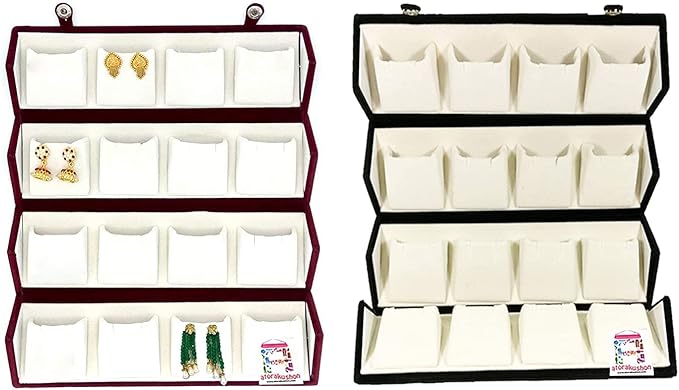 atorakushon 12 Pair Earrings Velvet Organizer Jewellery Box For Women and Girls Pack of 1 Maroon