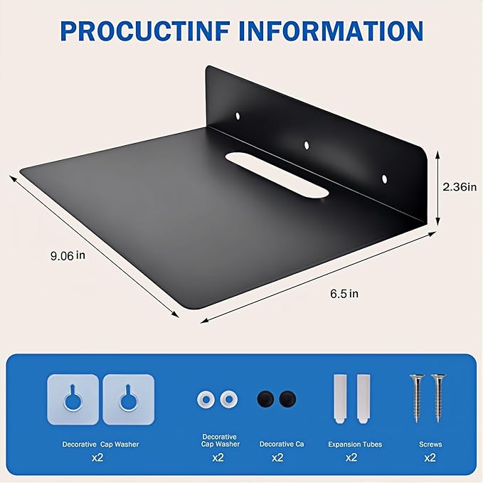 Steel Floating Shelves for Wall,Small Wall Shelf，Bookshelf Living Room Bedroom Home Office Bathroom，Little Mini Tiny Display Hanging Shelves for Books/Storage/Room Decor (Black 9.06x6.5in)