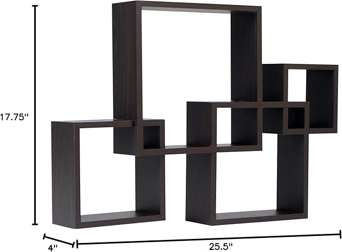 Danya B. BR1023ES Decorative Wall Mount Floating Intersecting Cube Accent Wall Shelf - Espresso
