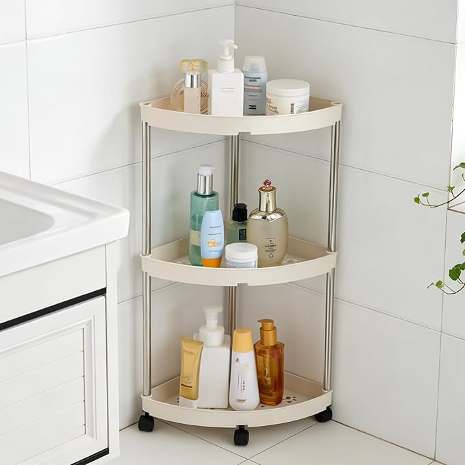 Corner Shelf Organizer for Bathroom, 3-Tier Corner Stand for Small Spaces, Waterproof Storage Shelf for Toilet Paper, Cosmetics, Plants (White)