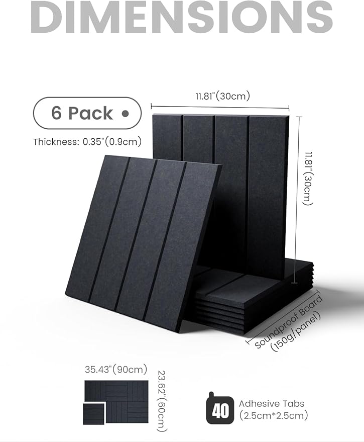 Fluxynara Felt Bulletin Board Tiles Large 36" x 24" Cork Board Alternative-6 Pack with 40 Adhesive Tabs, Slat Wall Panels for Office Decor, Push Pin Board Wall Organizer - Deep Charcoal Blue