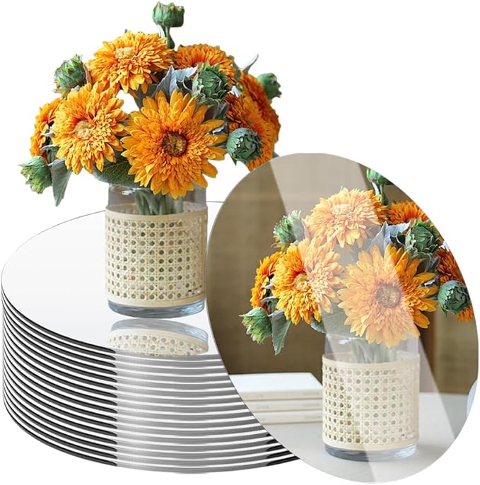 8 Pack 2mm Round Mirror Centerpieces for Tables Decorations, 8" Acrylic Circle Mirror Centerpieces Mirror Tray Candle Plate Centerpiece for Wedding Table Centerpieces Decorations Wall Decor