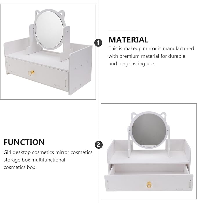 ARTIBETTER Desktop Makeup Mirror with Storage Drawer, Large Portable Cosmetic Organizer Box, Round Mirror with Single Drawer, Home Dressing Table Makeup Storage Solution
